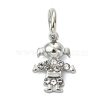 304 Stainless Steel Rhinestone Pendants, Stainless Steel Color, Human Charm, 11.5x8x2mm, Hole: 4mm(STAS-A145-04I-P)