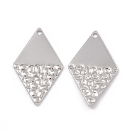 304 Stainless Steel Pendants, Rhombus Charm, Stainless Steel Color, 32x18x1mm, Hole: 1.5mm(STAS-B031-05P)