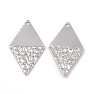 Non-Tarnish 304 Stainless Steel Pendants, Rhombus Charm, Stainless Steel Color, 32x18x1mm, Hole: 1.5mm(STAS-B031-05P)