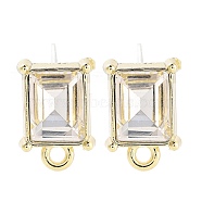 Alloy Glass Rhinestone Stud Earring Finding Accessories, Square, Clear, 13x8.5mm, Hole: 1.6mm, Pin: 0.7mm(FIND-U006-12G-02)