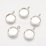 Brass Pendant Cabochon Settings, Plain Edge Bezel Cups, Nickel Free, Silver Color Plated, Tray: 10mm, 12x2mm, Hole: 3mm(X-KK-H280-S-NF)