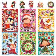 6Pcs Christmas Theme Cartoon Paper Stickers, Self-Adhesive Decals, for Water Bottles Laptop Phone Skateboard Decoration, Rectangle, Mixed Color, 212x150x0.2mm(DIY-P085-14A)