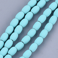 Spray Painted Non-magnetic Synthetic Hematite Beads Strands, Oval, Cyan, 7.5x5mm, Hole: 1.5mm, about 53~54pcs/strand, 15.7 inch(G-T116-17-08)