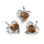 Natural Tiger Eye Pendants, with Platinum Tone Brass Findings, Cadmium Free & Lead Free, Heart, Valentine's Day, 28x26x5mm, Hole: 8x5mm(G-C236-01C-P-RS)