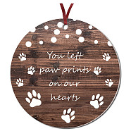 CRASPIRE 1Pc Acrylic Memorial Flat Round Big Pendants Decorations, with 40CM Double Face Satin Ribbon, Christmas Theme, Footprint Pattern, Pendants Decorations: 76mm, Hole: 3mm, Ribbon: about 1/8 inch(3mm) wide(DIY-CP0008-27D)
