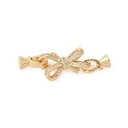 Brass Micro Pave Clear Cubic Zirconia Fold Over Clasps, Bowknot, Real 18K Gold Plated, 41mm(KK-L289-006G)