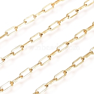 Soldered Brass Paperclip Chains, Flat Oval, Drawn Elongated Cable Chains, Long-Lasting Plated, Golden, 6x2.5x0.5mm(CHC-D025-04G)