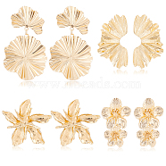4 Pairs 4 Style Alloy Stud Earrings, Leaf and Flower Drop Earrings, Golden, 46~80x29~49.5mm, 1 Pair/style(EJEW-AN0003-87)