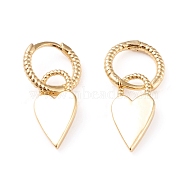 Brass Dangle Huggie Hoop Earrings, Long-Lasting Plated, Heart, Golden, 28.5mm, Pin: 1mm(EJEW-L234-002G)