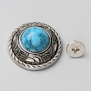 Zinc Alloy Buttons, with Synthetic Turquoise and Iron Screws, for Purse, Bags, Leather Crafts Decoration, Flat Round, Deep Sky Blue, 20x9.5mm, Hole: 2.5mm(BUTT-WH0028-36B-01)