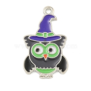 Halloween Theme Alloy Enamel Pendants, Platinum, Owl, 26x15x2mm, Hole: 1.6mm(ENAM-M221-02P-06)