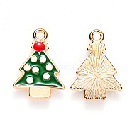 Alloy Enamel Pendants, for Christmas, Christmas Tree, Light Gold, Green, 20x14.5x2mm, Hole: 1.8mm(X-ENAM-S121-001)