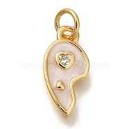 Rack Plating Brass Micro Pave Cubic Zirconia Pendants, with Enamel, Cadmium Free & Lead Free, Long-Lasting Plated, Real 18K Gold Plated, Heart, Old Lace, 15x7x2mm, Hole: 3mm(KK-I720-71G-01A)