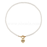 304 Stainless Steel Pendant Necklaces, with Acrylic Imitation Pearl Round Beads and Toggle Clasps, Heart with Tree of Life, White, Golden, 17.95 inch(45.6cm)(NJEW-SZ0001-26)