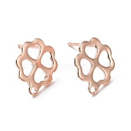 201 Stainless Steel Stud Earring Findings, with Horizontal Loop and 316 Stainless Steel Pin, Clover, Real Rose Gold Plated, 12.5x10.5mm, Hole: 1.2mm, Pin: 0.7mm(STAS-K241-14RG)