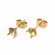 304 Stainless Steel Stud Earring Finding, Round Prong Earring Settings, Real 18K Gold Plated, Tray: 6mm, Inner Diameter: 5mm, Pin: 0.7mm(STAS-C071-03B-G)