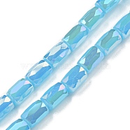 Imitation Jade Glass Beads Strands, AB Color Plated, Faceted Column, Sky Blue, 6x4mm, Hole: 0.8mm, about 80pcs/strand, 20.08''~20.47''(51~52cm)(EGLA-P052-03A-01)