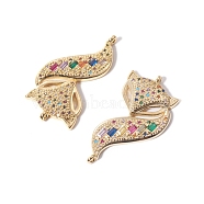 Brass Micro Pave Cubic Zirconia Links connectors, Fox, Colorful, Golden, 33.5x19x3mm, Hole: 1.2mm(ZIRC-L090-021G)
