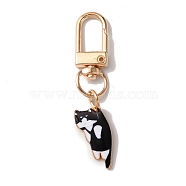 Cute Cat Alloy Enamel Pendant Decorations, Swivel Clasps Charms, Clip-on Charms, for Keychain, Purse, Backpack Ornament, Light Gold, Black, 60mm(AJEW-WH0323-89E)