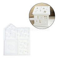 Patchwork House Christmas DIY Pendant Decoration Silicone Molds, Epoxy Resin Craft Making, White, 245x204x8.5mm, pattern1: 121x85mm, pattern2: 87x97mm, pattern3: 110x110, pattern4: 110x71mm(DIY-M057-01A)