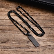 Blank Rectangle Stainless Steel Pendant Box Chain Necklaces for Men, Black, 23.62 inch(60cm)(FS-WG55909-03)