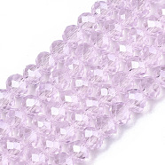Electroplate Glass Beads Strands, Pearl Luster Plated, Faceted, Rondelle, Pearl Pink, 6x5mm, Hole: 1mm, about 85~88pcs/strand, 16.1~16.5 inch(41~42cm)(EGLA-A034-T6mm-A22)