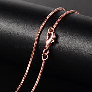 Brass Necklaces, Round Snake Chain, with Lobster Clasp, Rose Gold, 17.52 inch, 1.2mm(MAK-K003-08RG)
