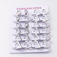 304 Stainless Steel Huggie Hoop Earrings, Diamond Shape, Stainless Steel Color, 17x15x3mm, Pin: 1mm, 12pairs/card(EJEW-O099-01P)
