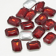 Pointed Back Glass Rhinestone Cabochons, Faceted, Rectangle Octagon, Light Siam, 14x10x4mm(RGLA-T079-10x14mm-07)