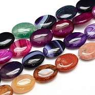 Natural Striped Agate/Banded Agate Oval Bead Strands, Dyed, Mixed Color, 20x15x8mm, Hole: 1.2mm, about 20pcs/strand, 15.74 inch(G-L175B-M)