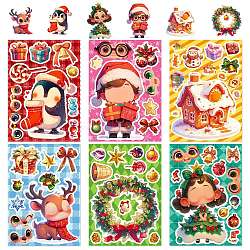 6Pcs Christmas Theme Cartoon Paper Stickers, Self-Adhesive Decals, for Water Bottles Laptop Phone Skateboard Decoration, Rectangle, Mixed Color, 212x150x0.2mm(DIY-P085-14A)