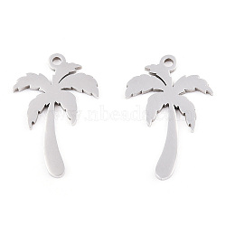 201 Stainless Steel Pendants, Coconut Tree Charm, Stainless Steel Color, 21.5x14x1mm, Hole: 1.4mm(STAS-T052-48P)