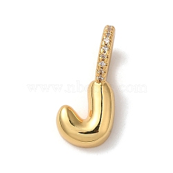 Brass Micro Pave Cubic Zirconia Pendants, Lead Free & Cadmium Free, Long-Lasting Plated Letter J, 18x8x9mm, Hole: 5mm(KK-K345-13J-G)