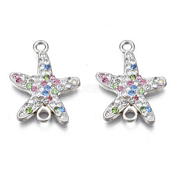 Rack Plating Alloy Links Connectors, with Polymer Clay Rhinestone, Cadmium Free & Lead Free, Platinum Plated, Starfish, Colorful, 22x16.5x2.5mm, Hole: 1.8mm(ALRI-N056-004D-RS)