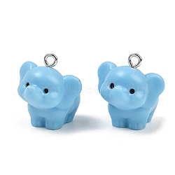 Opaque Resin Pendants, Elephant Charm, with Platinum Iron Loop, Light Sky Blue, 22x22.5x20mm, Hole: 2mm(RE-CBA0127-04)