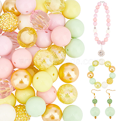 Elite 1 Set Mixed Style Acrylic Round Beads Sets, Yellow, 19~20mm, Hole: 2mm, about 50pcs/bag(SACR-PH0001-52A)