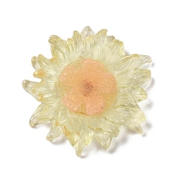 Translucent Resin Pendants, Flower Charms, Pink, 35x33x6mm, Hole: 1.4mm(RESI-R449-01E)