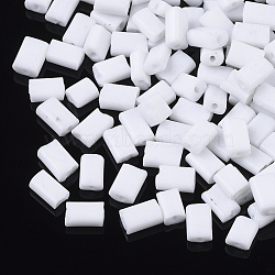 Opaque Glass Seed Beads, Round Hole, Flat Rectangle, White, 4~7x3~3.5x2~2.5mm, Hole: 1~1.2mm, about 2500pcs/bag(SEED-S028-01A-01)