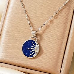 Hip-hop Style Sun Brass Enamel Pendant Necklaces for Women, Platinum, 15.75 inch(40cm)(XJ6009-2)