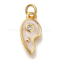 Rack Plating Brass Micro Pave Cubic Zirconia Pendants, with Enamel, Cadmium Free & Lead Free, Long-Lasting Plated, Real 18K Gold Plated, Heart, Old Lace, 15x7x2mm, Hole: 3mm(KK-I720-71G-01A)