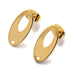 201 Stainless Steel Stud Earrings Finding, with 304 Stainless Steel Pins, Oval, Real 24K Gold Plated, 16x8mm, Hole: 1.2mm, Pin: 0.8mm(STAS-B045-12G)