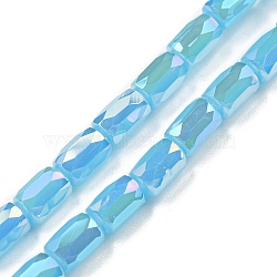 Imitation Jade Glass Beads Strands, AB Color Plated, Faceted Column, Sky Blue, 6x4mm, Hole: 0.8mm, about 80pcs/strand, 20.08''~20.47''(51~52cm)(EGLA-P052-03A-01)