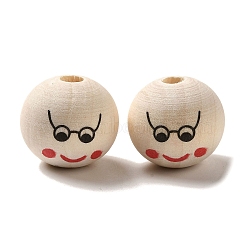 Wood European Beads, Round with Face, Blanched Almond, 19~20x18mm, Hole: 5mm, about 204pcs/500g(WOOD-C006-04B)