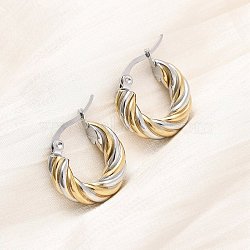 304 Stainless Steel Two Tone Hoop Earrings, Twist Ring, Ion Plating(IP), Golden & Stainless Steel Color, 18x5mm(EJEW-B150-01A)