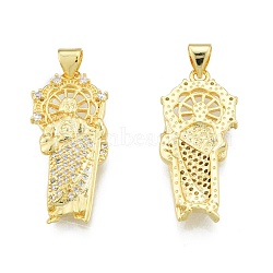 Brass Micro Pave Clear Cubic Zirconia Pendants, Religion, Saint, Real 18K Gold Plated, 29x13x3mm, Hole: 3.5x4mm(KK-G431-02G)