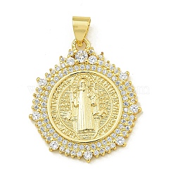 Rack Plating Brass Pave Cubic Zirconia Pendants, Lead Free & Cadmium Free, Real 18K Gold Plated, Real 18K Gold Plated, 26x22.5x2.5mm, Hole: 4.5x3.5mm(KK-U029-06G)