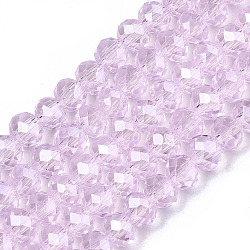 Electroplate Glass Beads Strands, Pearl Luster Plated, Faceted, Rondelle, Pearl Pink, 6x5mm, Hole: 1mm, about 85~88pcs/strand, 16.1~16.5 inch(41~42cm)(EGLA-A034-T6mm-A22)