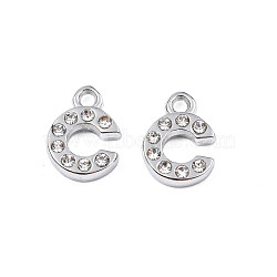 304 Stainless Steel Charms, with Crystal Rhinestone, Letter, Letter.C, 10~10.5x2~8x2mm, Hole: 1.2mm(STAS-N095-137C)
