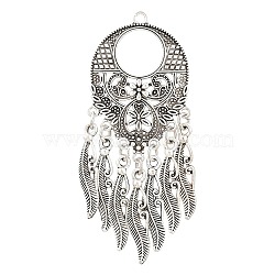 Tibetan Style Alloy Big Pendants, Ethnic Flower with Tassel Charms, Antique Silver, 67x28x4mm, Hole: 2.5mm(AL-CBAAECB-02AS-G)