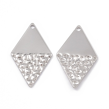 304 Stainless Steel Pendants, Rhombus Charm, Stainless Steel Color, 32x18x1mm, Hole: 1.5mm